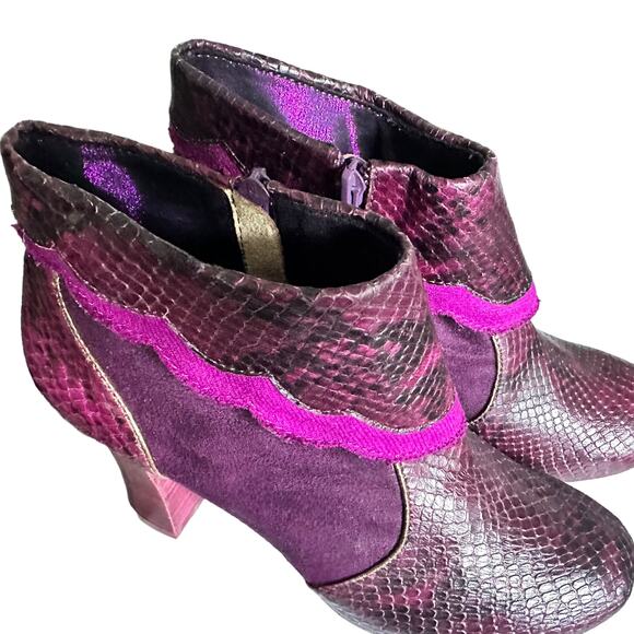 Vintage Ankle Booties Suede Leather Purple Snakeskin Boots Womens Size 6.5 - Picture 5 of 12